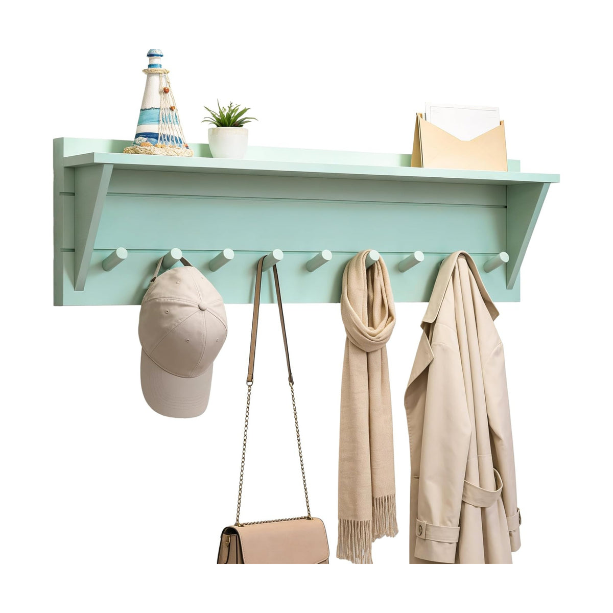 WEBI Coat Rack Wall Mount with Shelf,36" Long Entryway Wall Shelf with Hooks Underneath,9 Peg Hooks for Hanging
