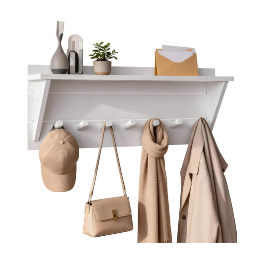 WEBI Coat Rack Wall Mount with Shelf,30" Long Entryway Wall Shelf with Hooks Underneath,7 Peg Hooks for Hanging