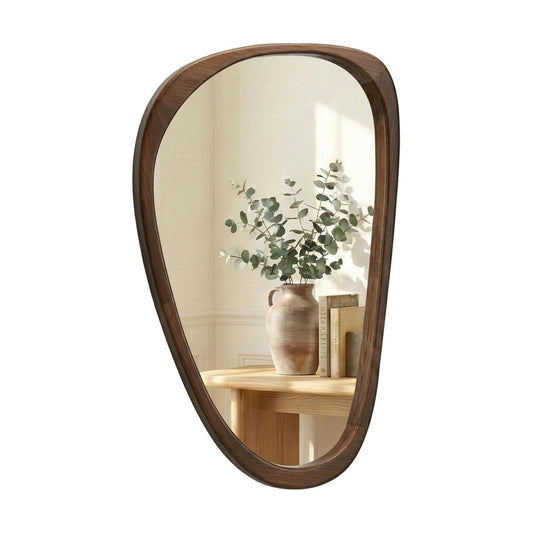 Solid Wood " Irregular Asymmetrical Wall Mirror / Dark Walnut / 30"L x 20"W / 30 x 20