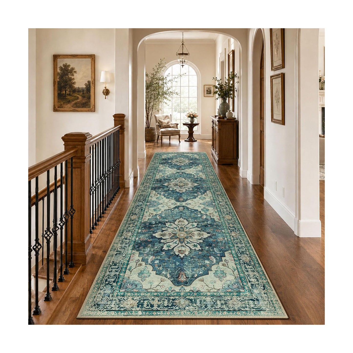 RELEANY Washable Area Rug, Runner 3'x10', Blue/Vintage Dark Blue