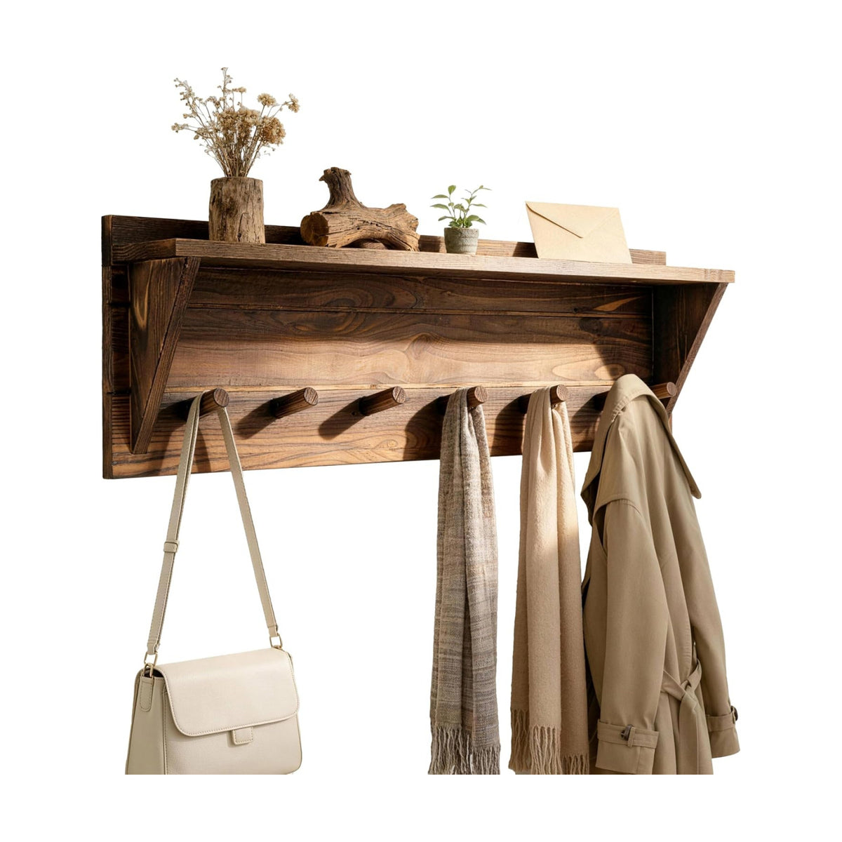 WEBI Coat Rack Wall Mount with Shelf,30" Long Entryway Wall Shelf with Hooks Underneath,7 Peg Hooks for Hanging