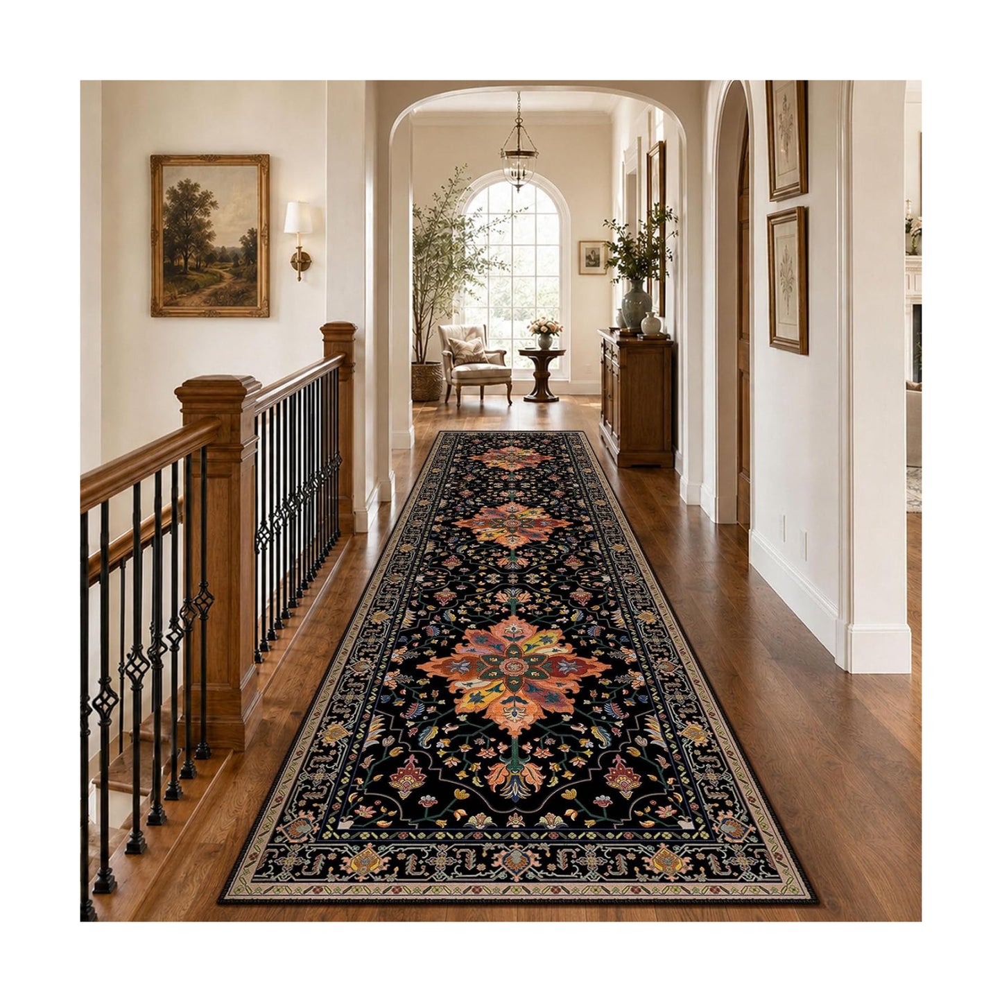 RELEANY Washable Area Rug, Runner 3'x10', Black/Colorful
