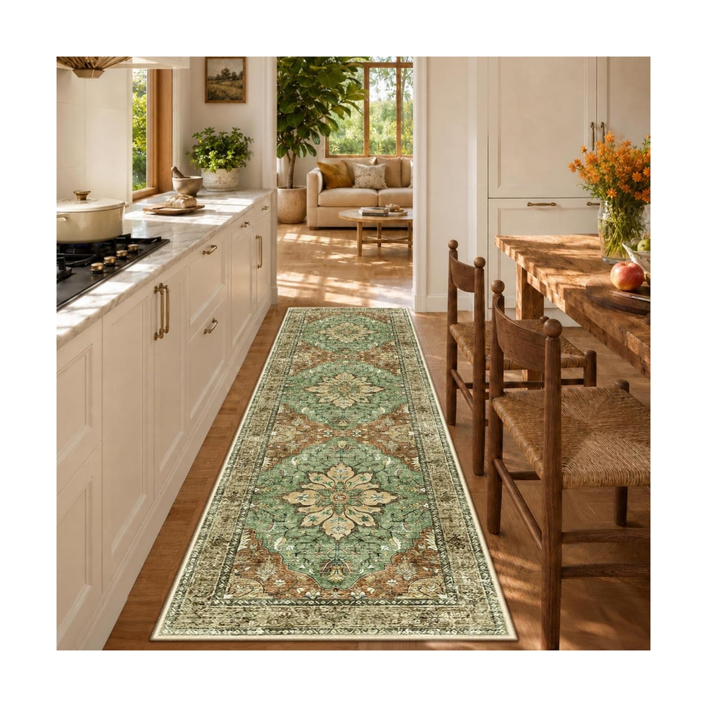 RELEANY Washable Area Rug, Runner 2'6"x8', Brick/Brown/Green