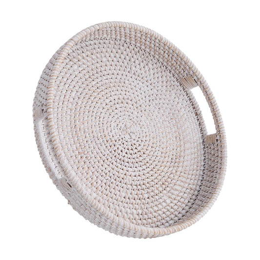Hand-Woven Tray / Whitewash / 11.8
