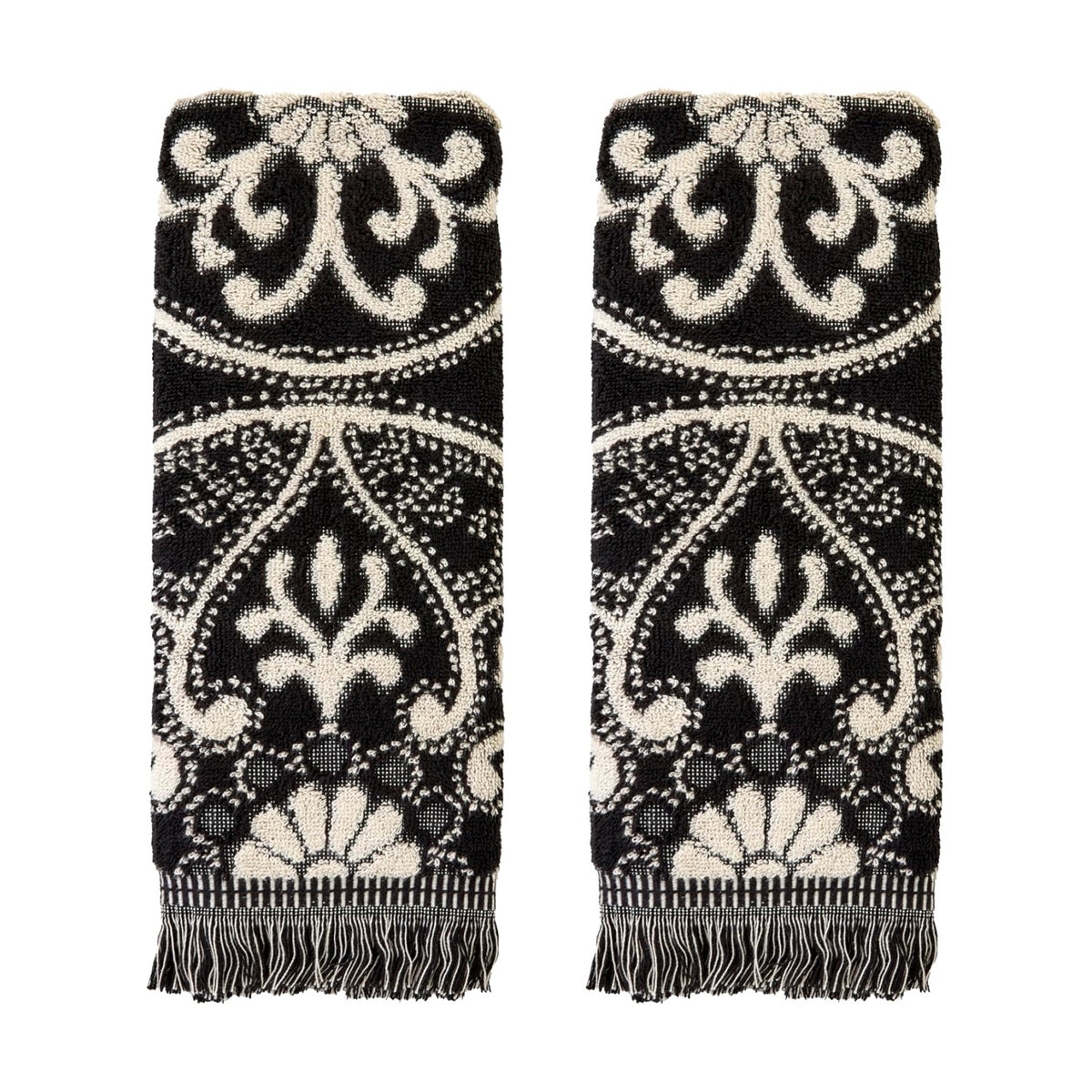 SKL Home Amherst Medallion Hand Towel Set-2pc, Premium 100% Cotton, Black | 600 GSM. Spa-level quality. Soft &
