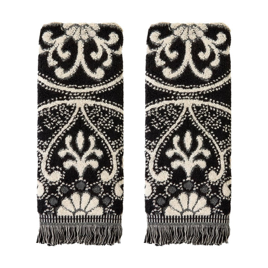 SKL Home Amherst Medallion Hand Towel Set-2pc, Premium 100% Cotton, Black | 600 GSM. Spa-level quality. Soft &