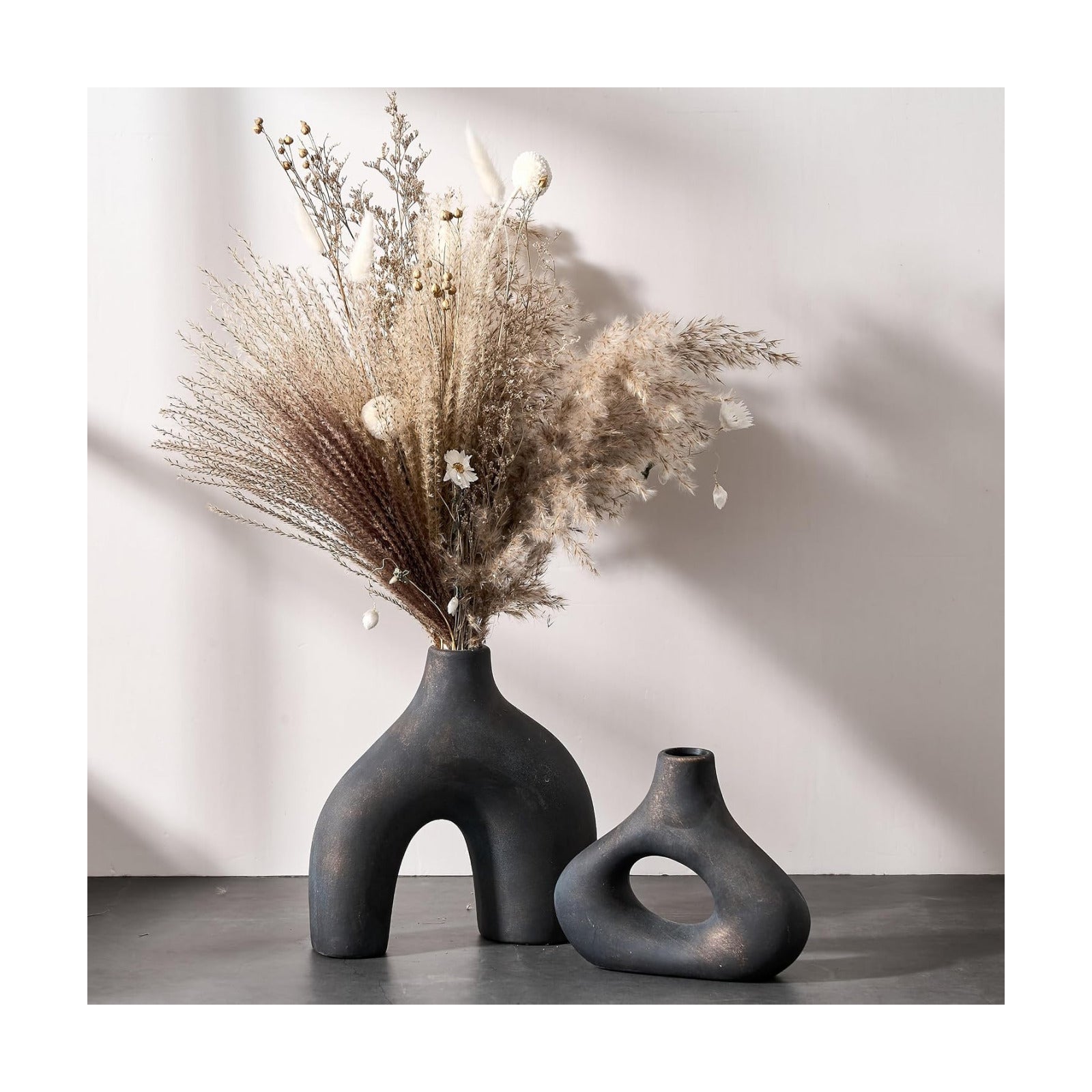 Ceramic Vase for Minimalist Bohemian Decor / Black Bronze / Set of 2