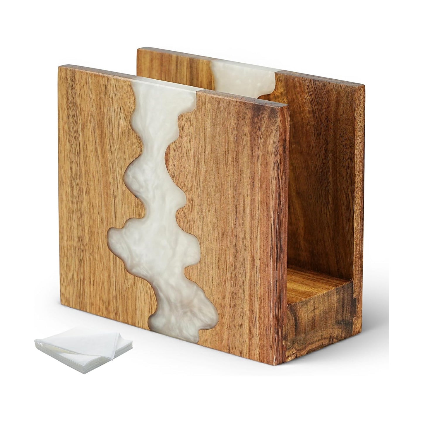 Acacia Wood Napkin Holder / Pearl White