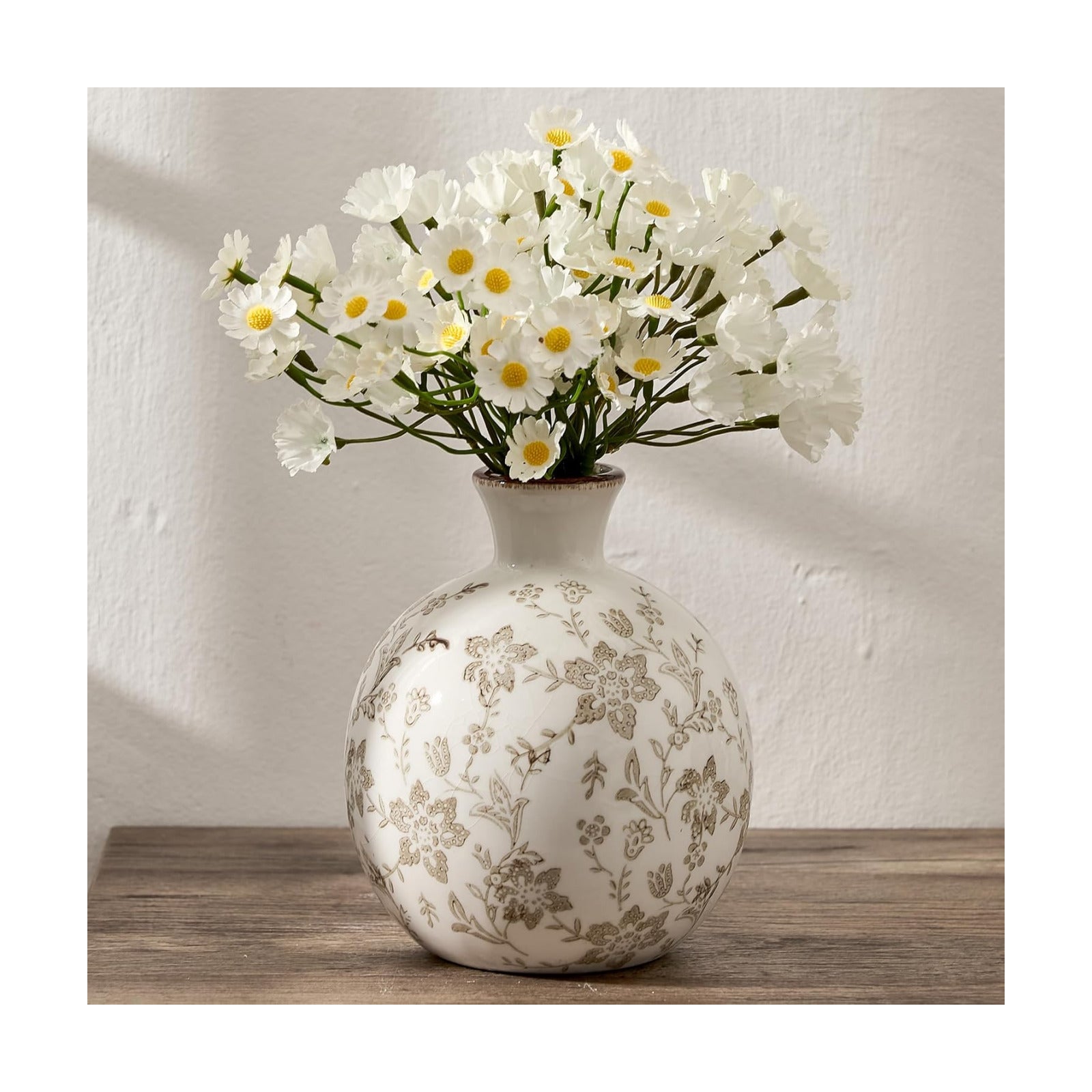 Vintage Rustic Chinoiserie Floral Vase / Brown- 5.98