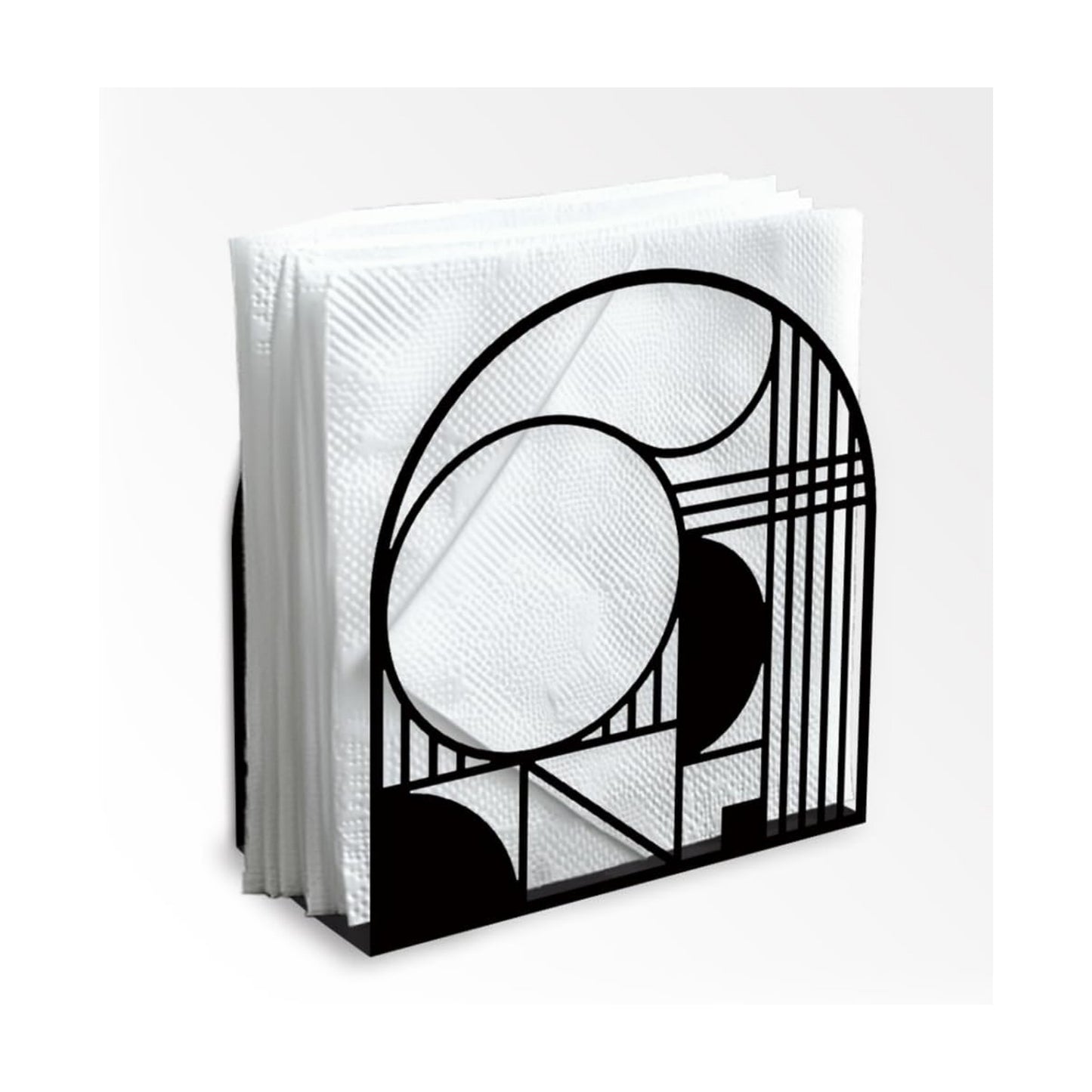 Decorative Metal Napkin Holder / Modern Geometric / Black / 5.3 x 4.9 x 1.9