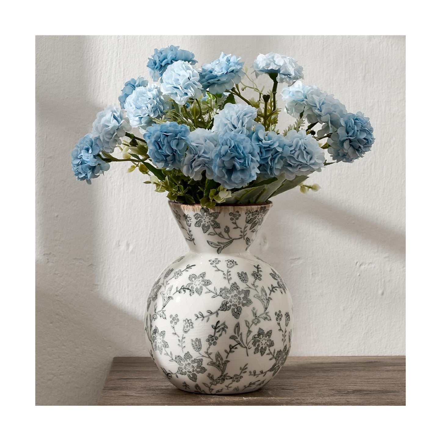 Vintage Rustic Chinoiserie Floral Vase / Gray- 6.61