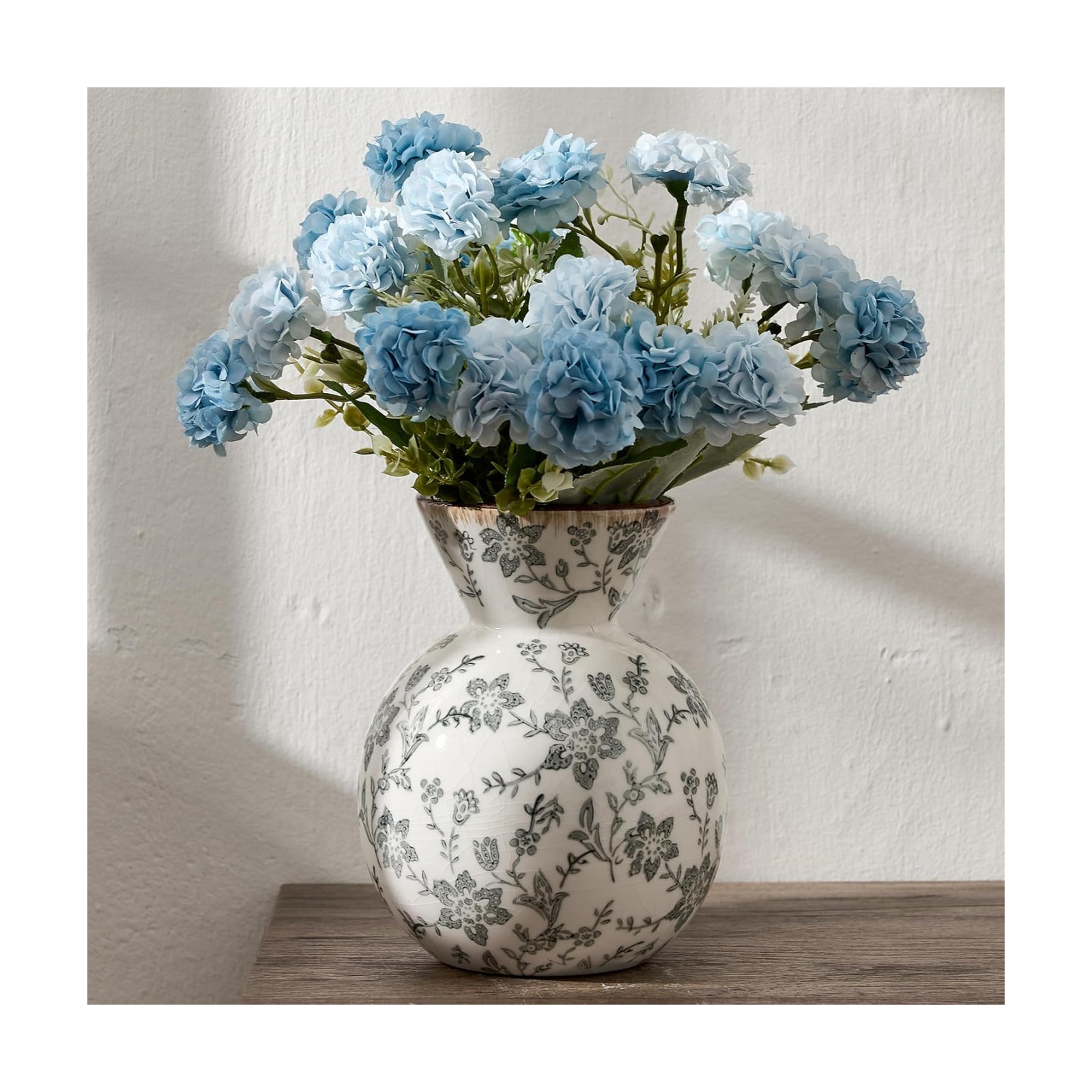 Vintage Rustic Chinoiserie Floral Vase / Gray- 6.61