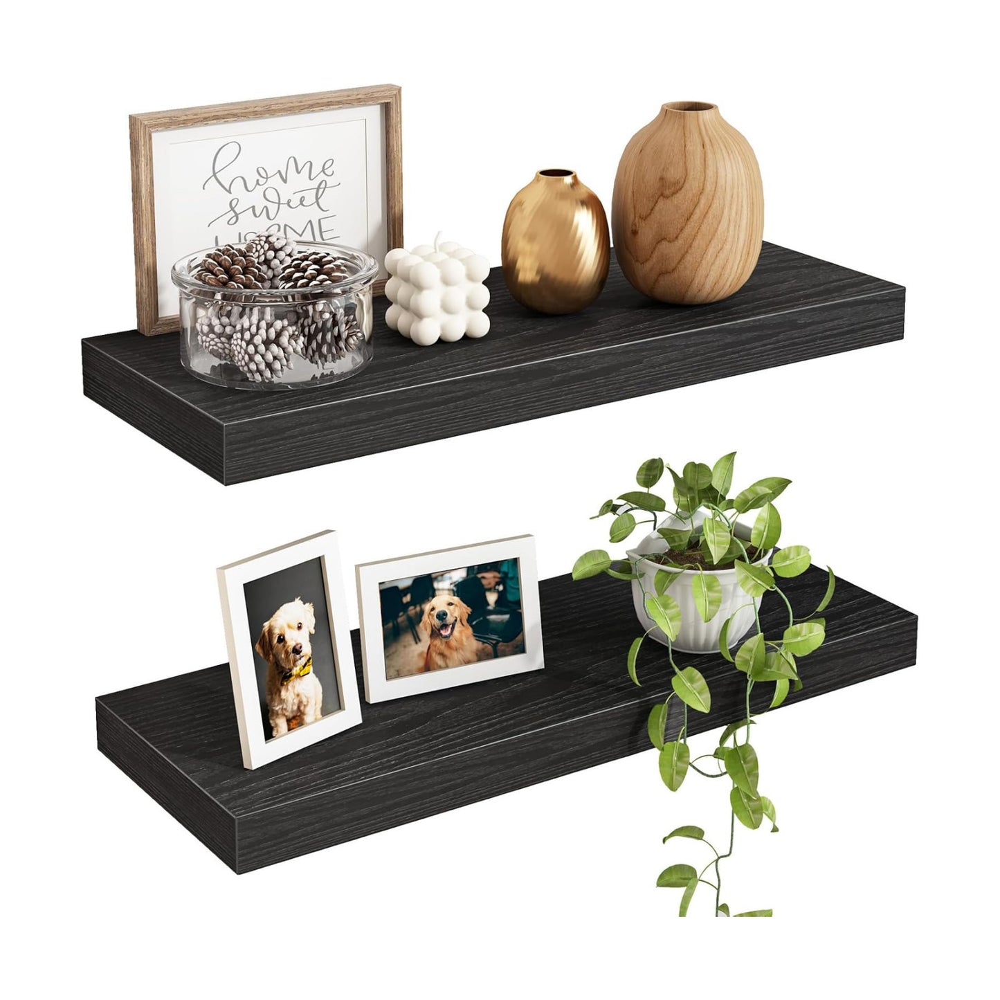 Fixwal Floating Shelves for Wall Decor (Black, Set of 2, 15.7 Inch)