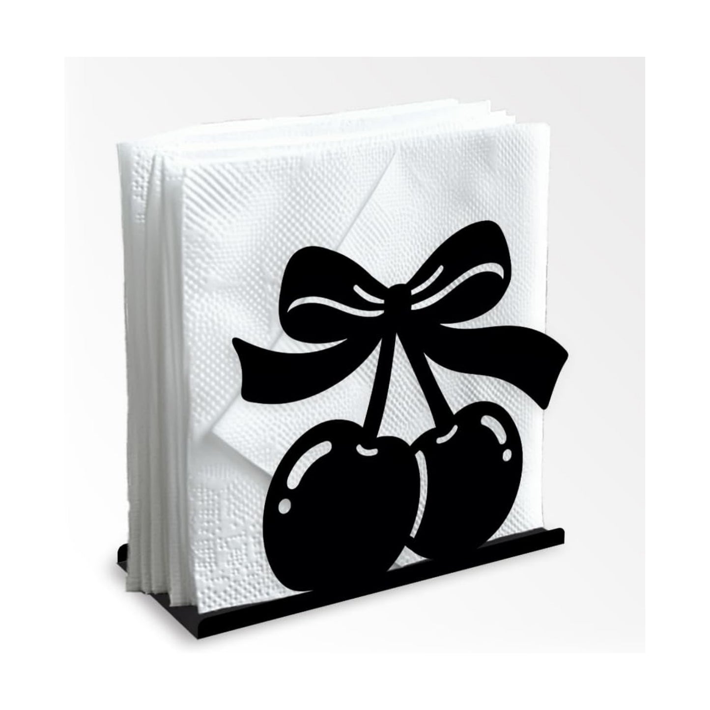Decorative Metal Napkin Holder / Cherry / Black / 5.3 x 4.5 x 1.9