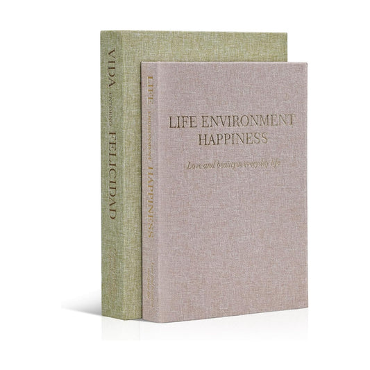 & Purple Linen Faux Book Boxes / Green / Set of 2