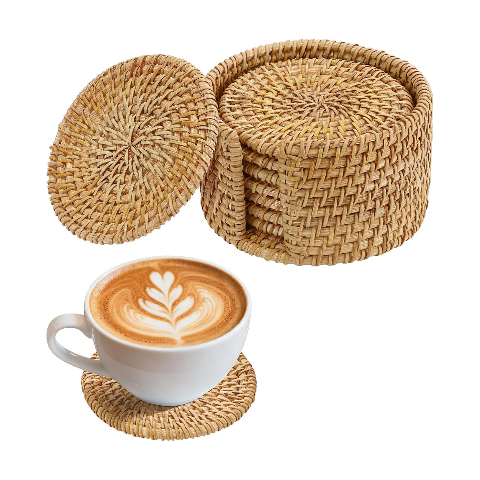 Holder / Wicker Drink Coasters Set / Natural / Set of 8