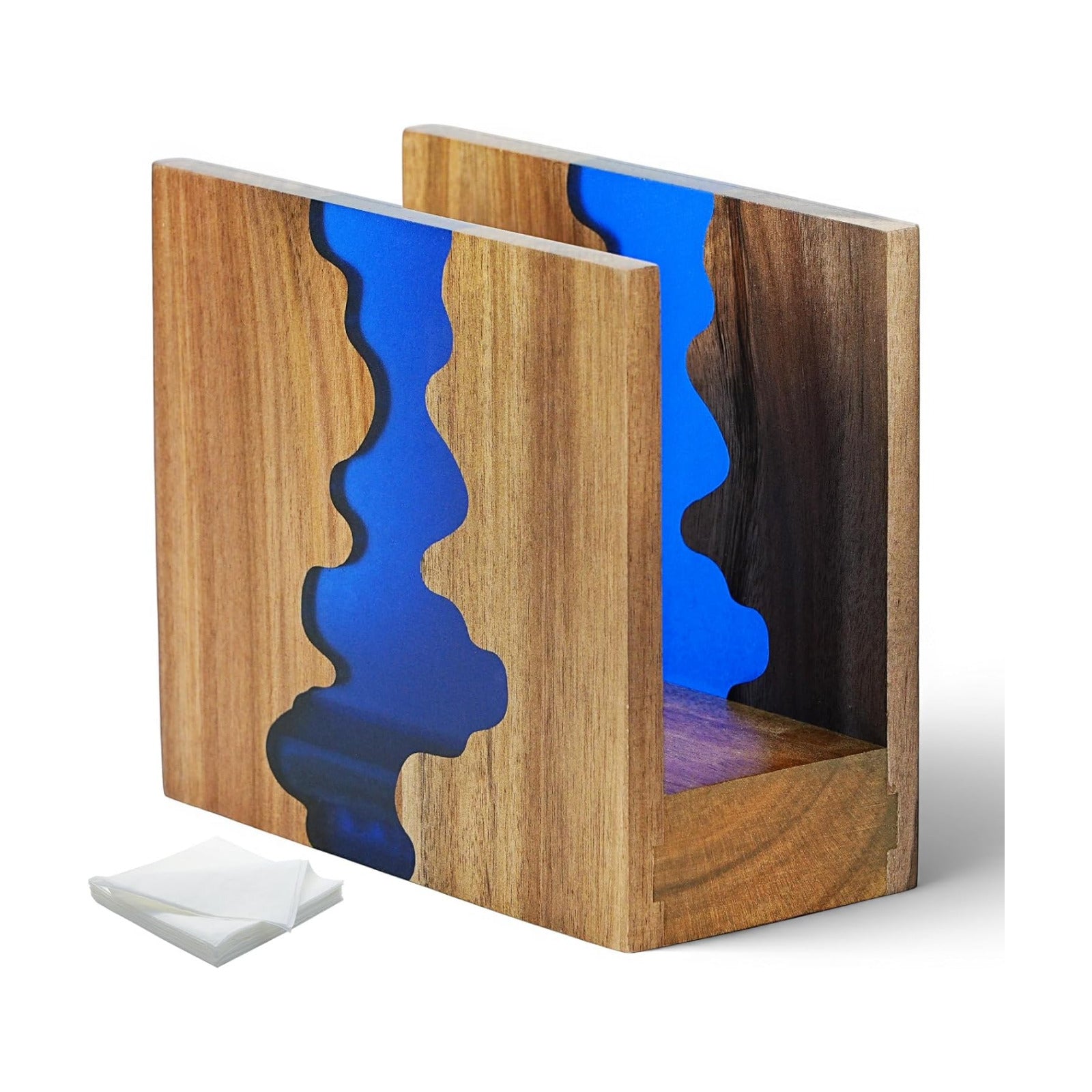 Acacia wood & Epoxy resin Napkin holder / Blue