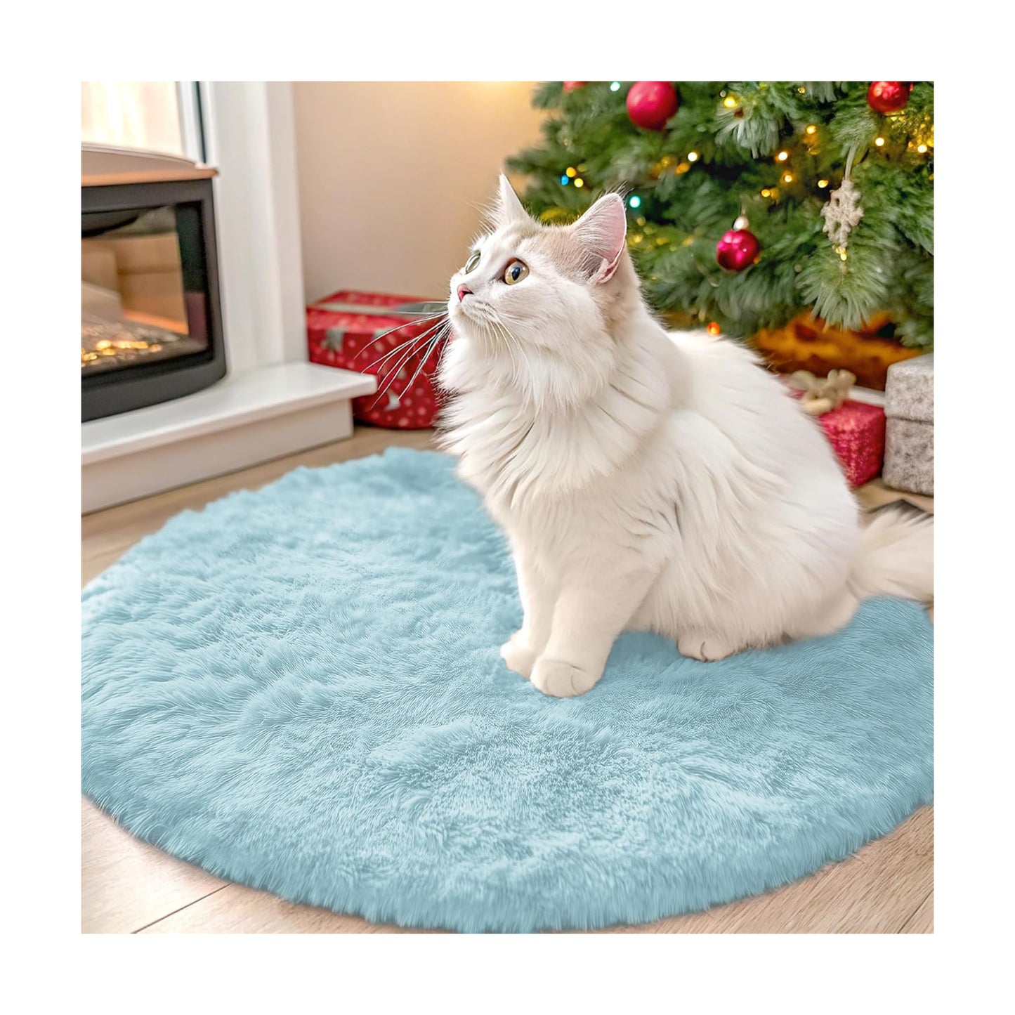 OLANLY Light Blue Round Rugs for Bedroom - Machine Washable, 2 ft Circle Area Rugs for Living Room, Soft and Fluffy