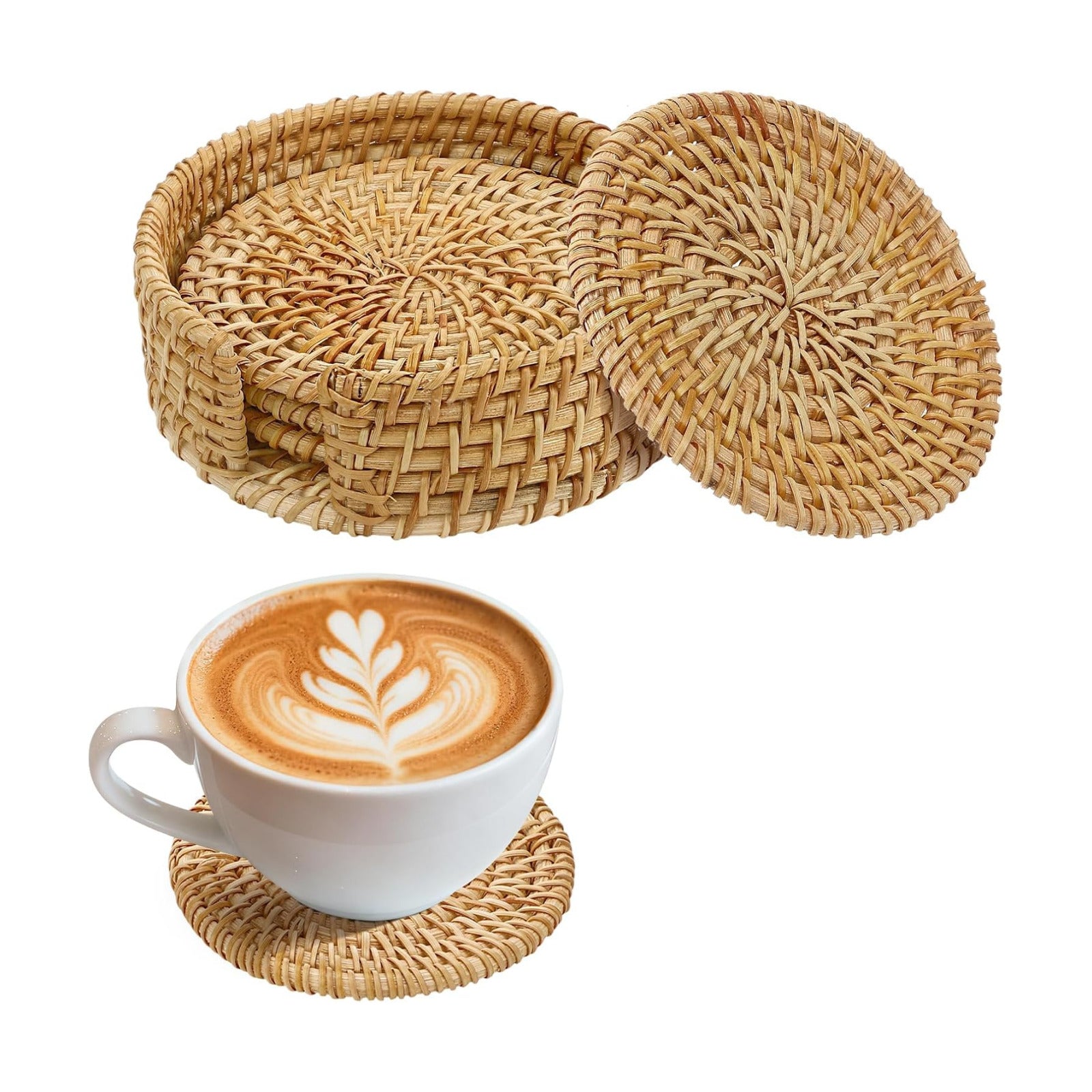 Holder / Wicker Drink Coasters Set / Natural / Set of 4