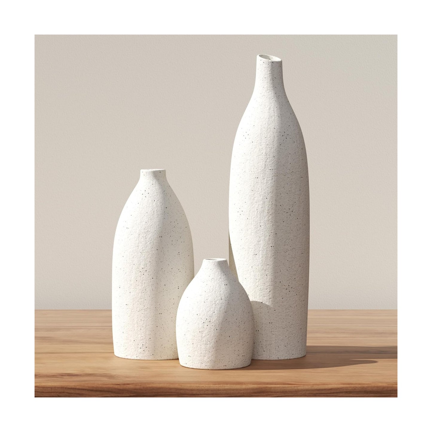 Matte Clay Flower Vase Minimalist Nordic Modern Decorative Ceramic Vases / Cream White / Set of 3