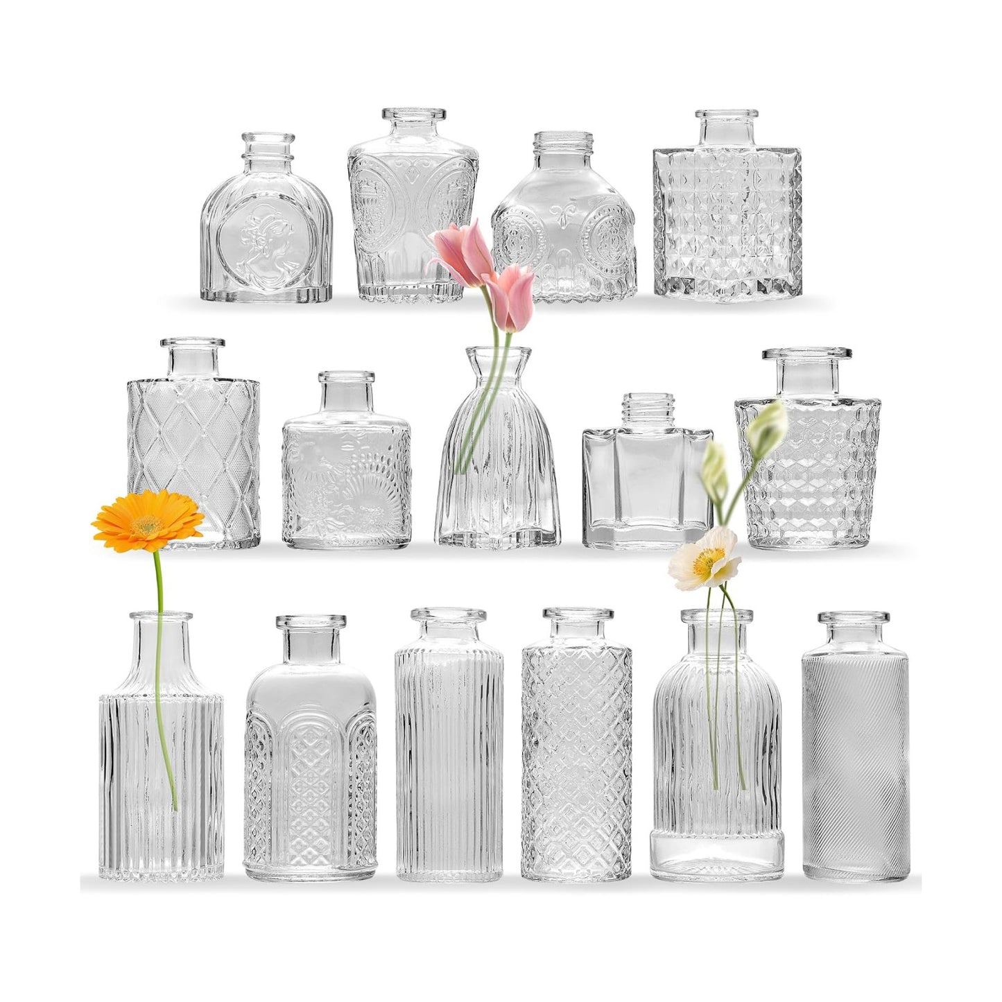 Clear Glass Bud Vases / Clear Series / Set of 15