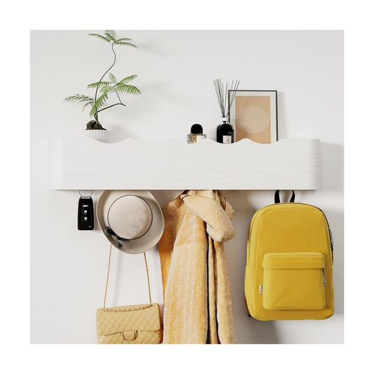 Coat Rack Wall Mount with Shelf 5 Hidden Hooks Modern Wooden Key Holder Entryway Organizer for Hallway Bedroom Bathroom