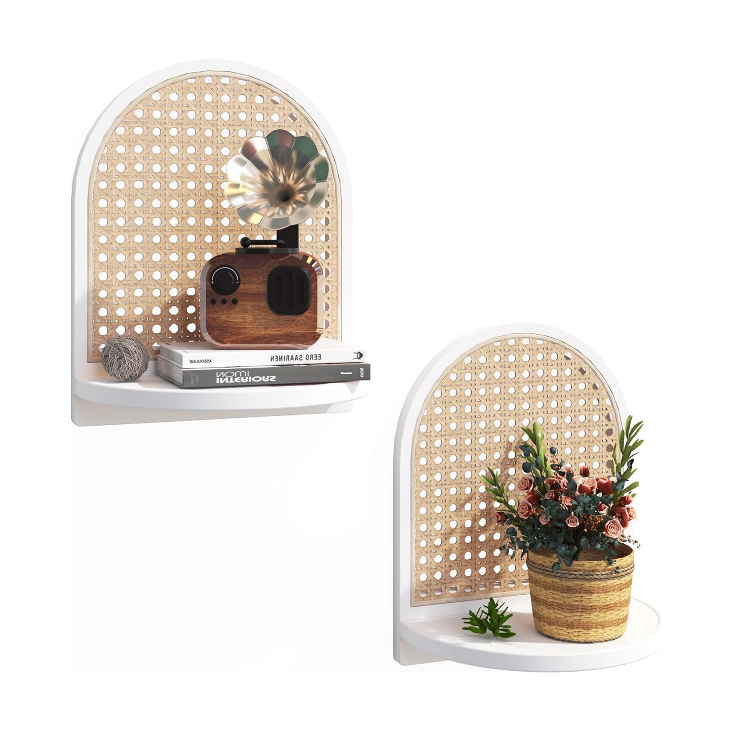 Boho Wall Decor Small Floating Shelf for Plant / White / 9.25*5.41*11.61 Inch / Set of 2