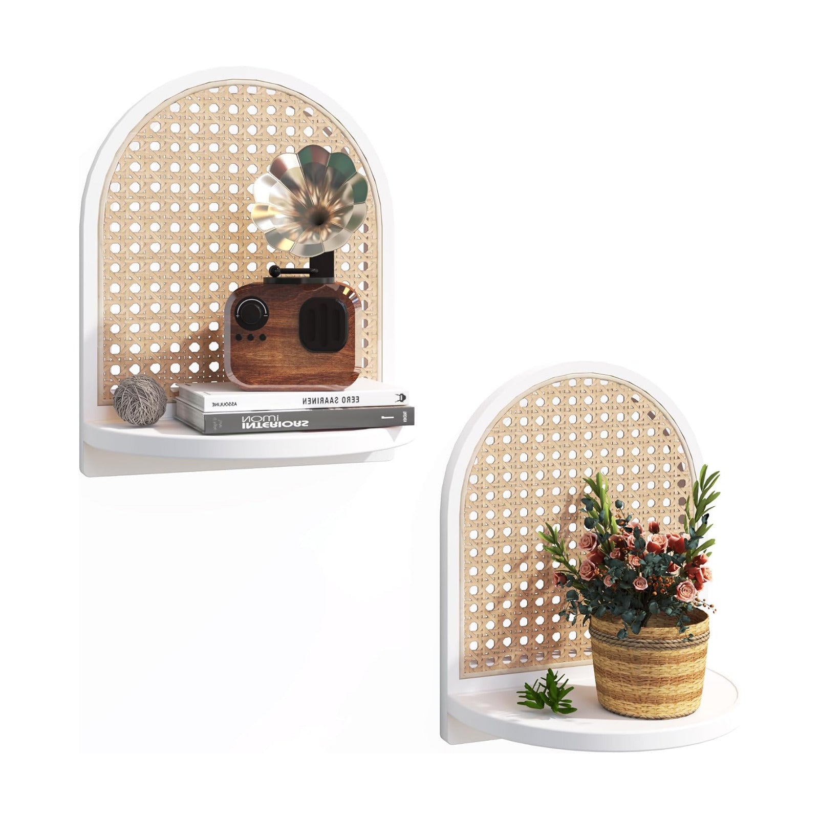 Boho Wall Decor Small Floating Shelf for Plant / White / 9.25*5.41*11.61 Inch / Set of 2