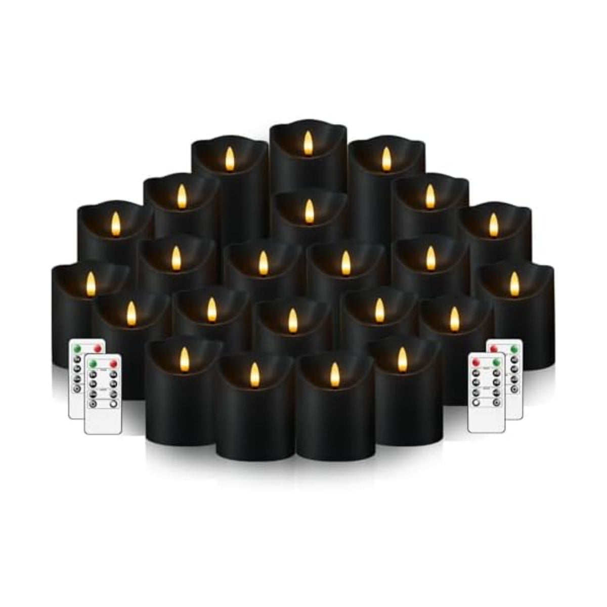 Nimiko Flameless Candles with Remote, Battery Operated Flickering Flameless Candles, LED Candles with Timer 2/4/6/8H, with Realistic LED Candles Set of 24 (D3 x H 3" 4" 5") (Black)
