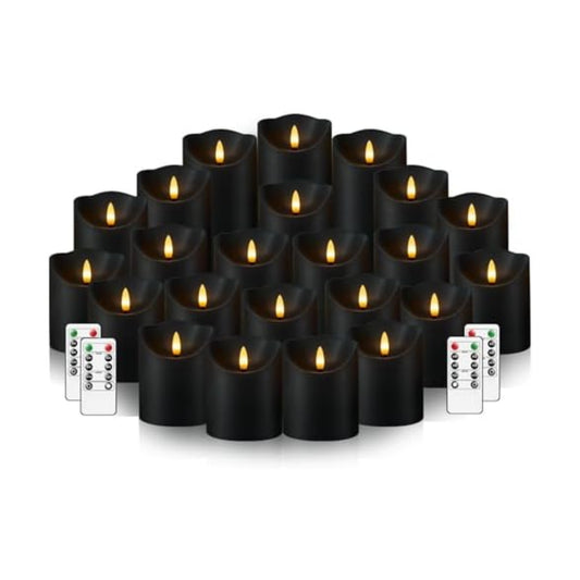 Nimiko Flameless Candles with Remote, Battery Operated Flickering Flameless Candles, LED Candles with Timer 2/4/6/8H, with Realistic LED Candles Set of 24 (D3 x H 3" 4" 5") (Black)