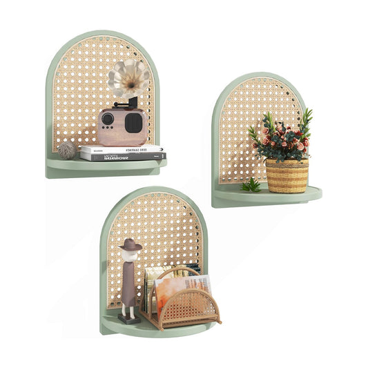 7'' Rattan Shelves / Green / 9.25*5.41*11.61 Inch / Set of 3