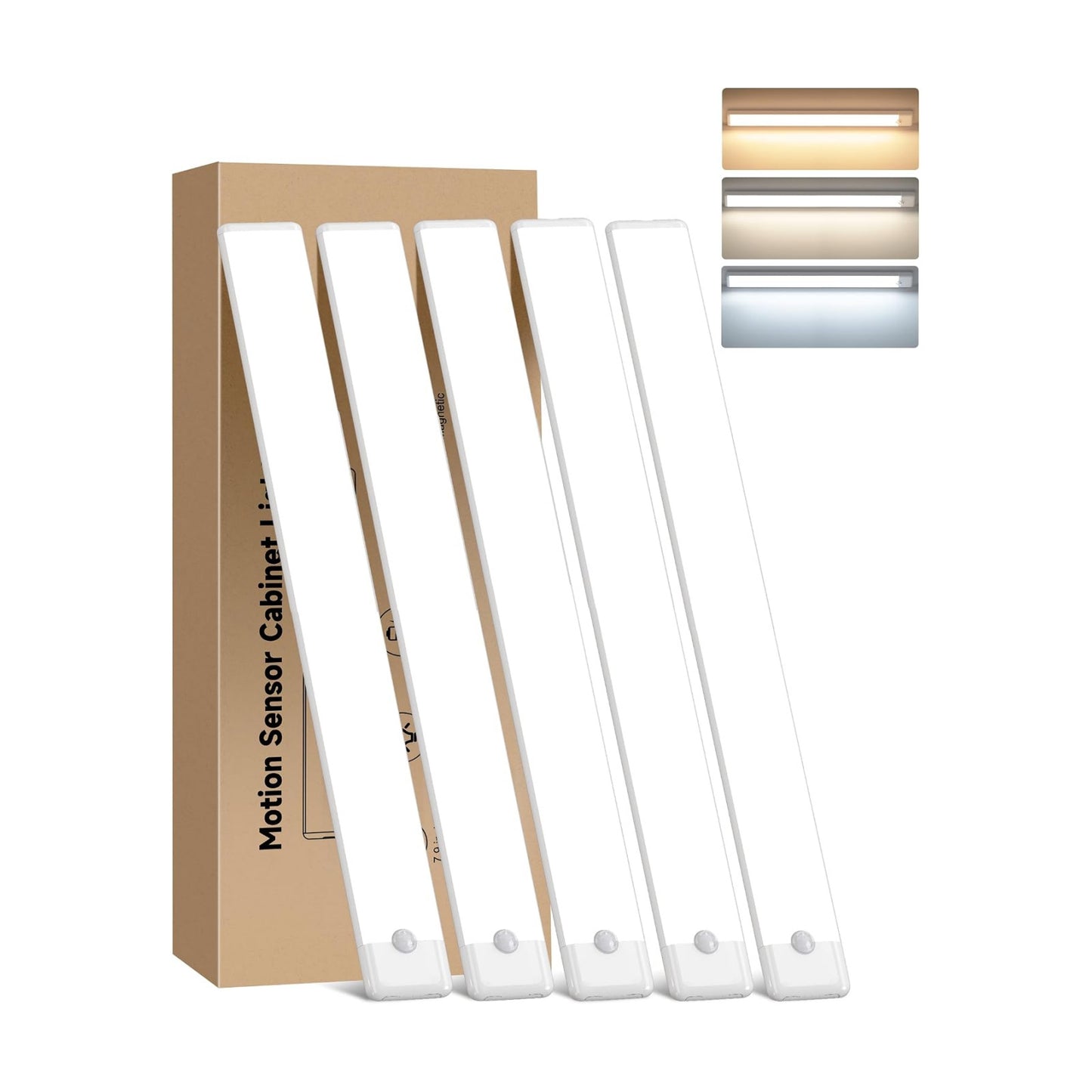 15.7 inch Motion Sensor Under Cabinet Light, 5-Pack, 3 Color | Dimmable, Rechargeable, Magnetic Closet Light, Wireless