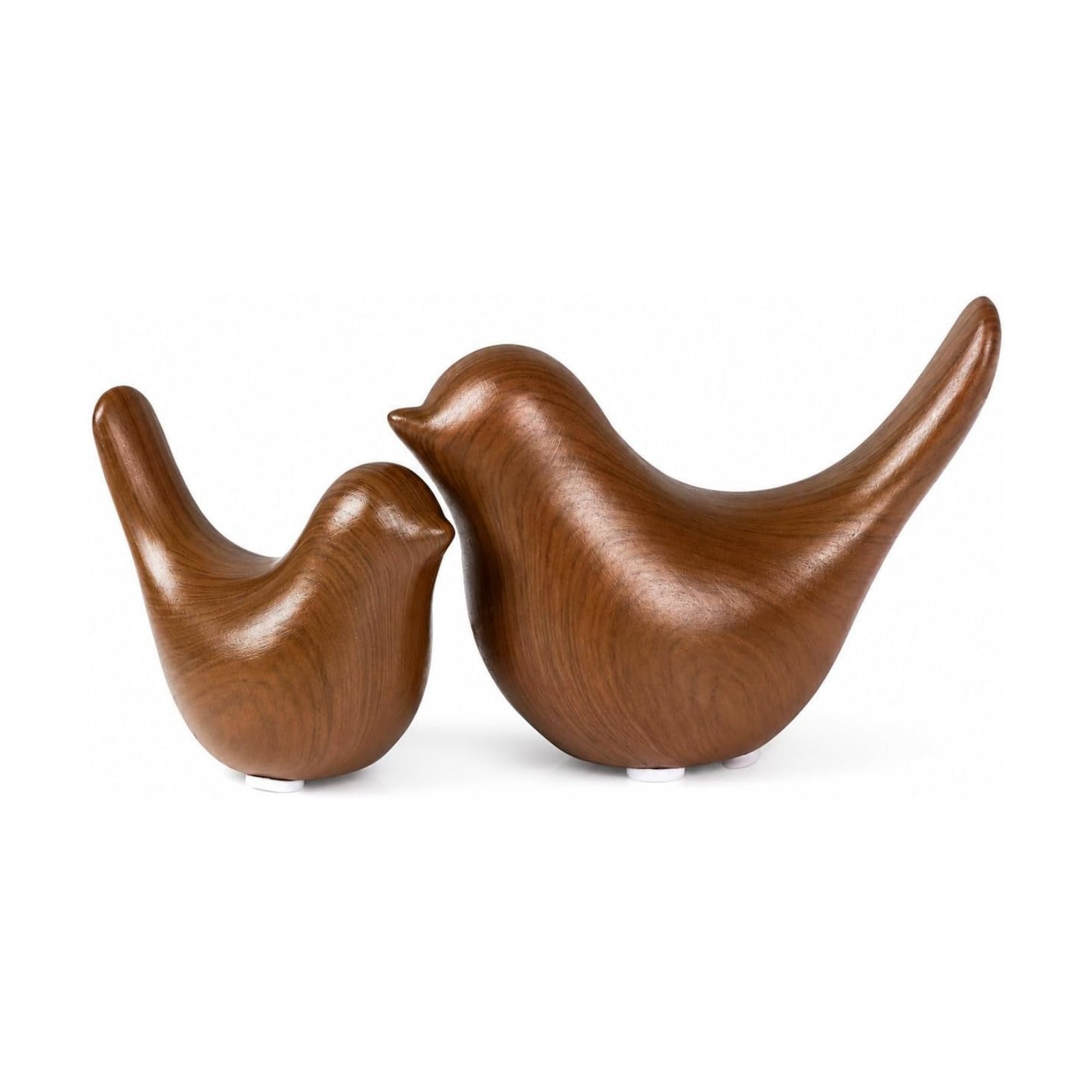 Ceramic Bird Figurines / Dark Wood Grain / Set of 2