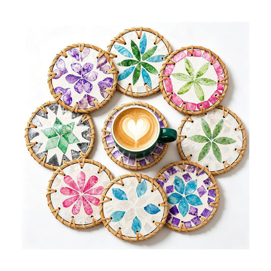 Boho Wicker Coasters / 4 Inch / Set of 8