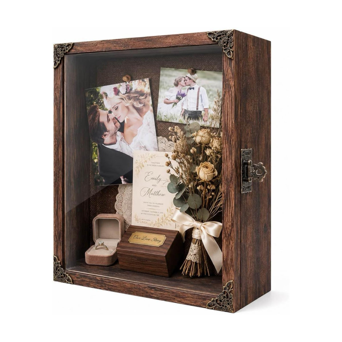 Deep Shadow Box Frame 11x14, 4.7in Depth Shadow Boxes Display Case with Soft Linen PIN Board, Vintage Charred Finish &