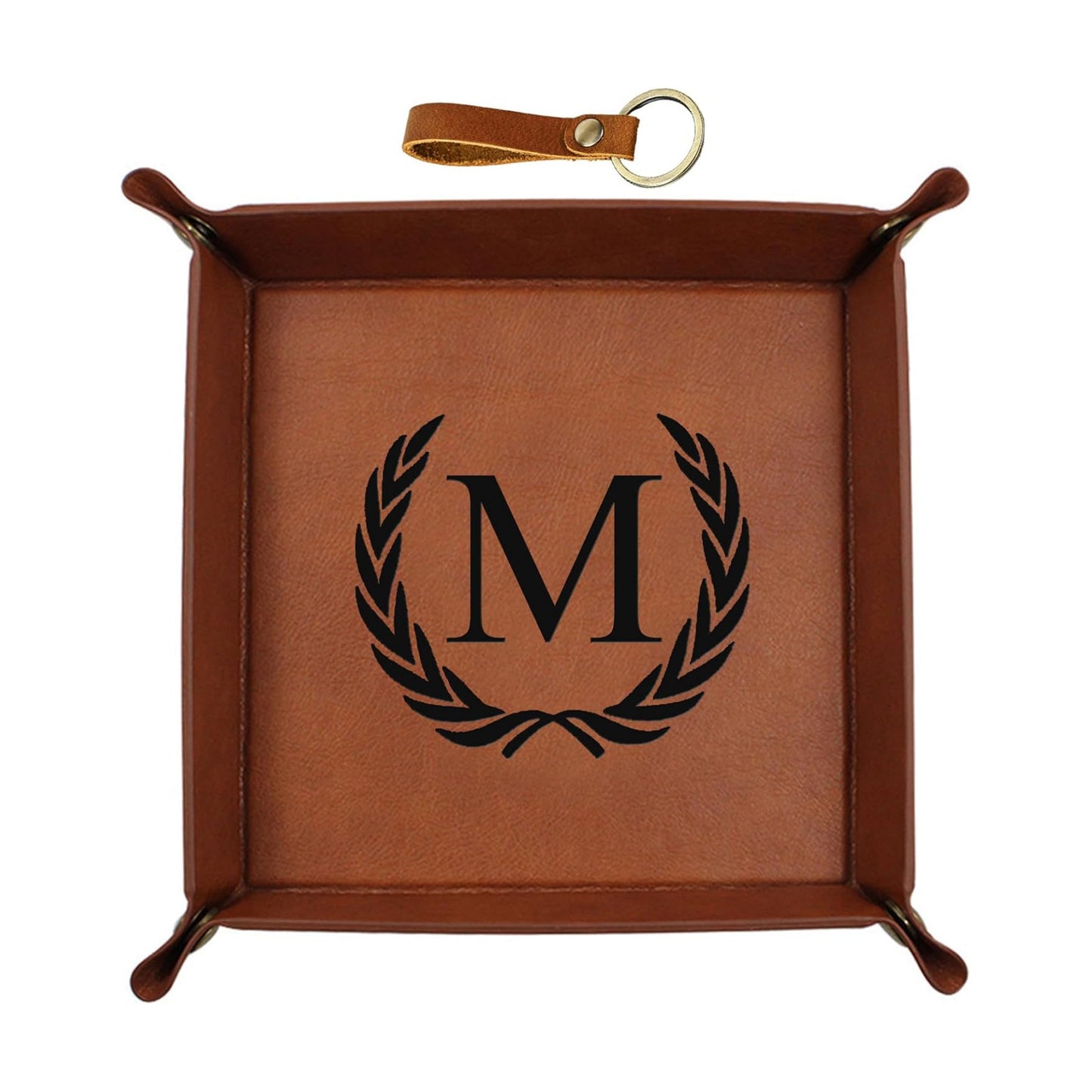 Personalized Leather Valet Tray Engraved Initials Key Tray Nightstand Organizer Valentines Day / M