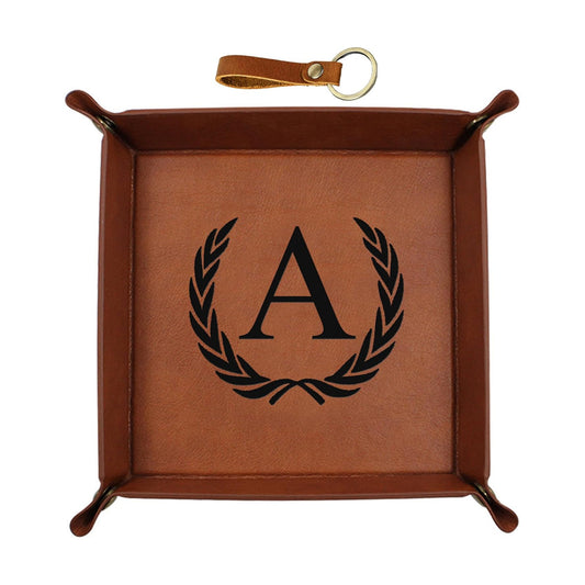 Personalized Leather Valet Tray Engraved Initials Key Tray Nightstand Organizer Valentines Day / A