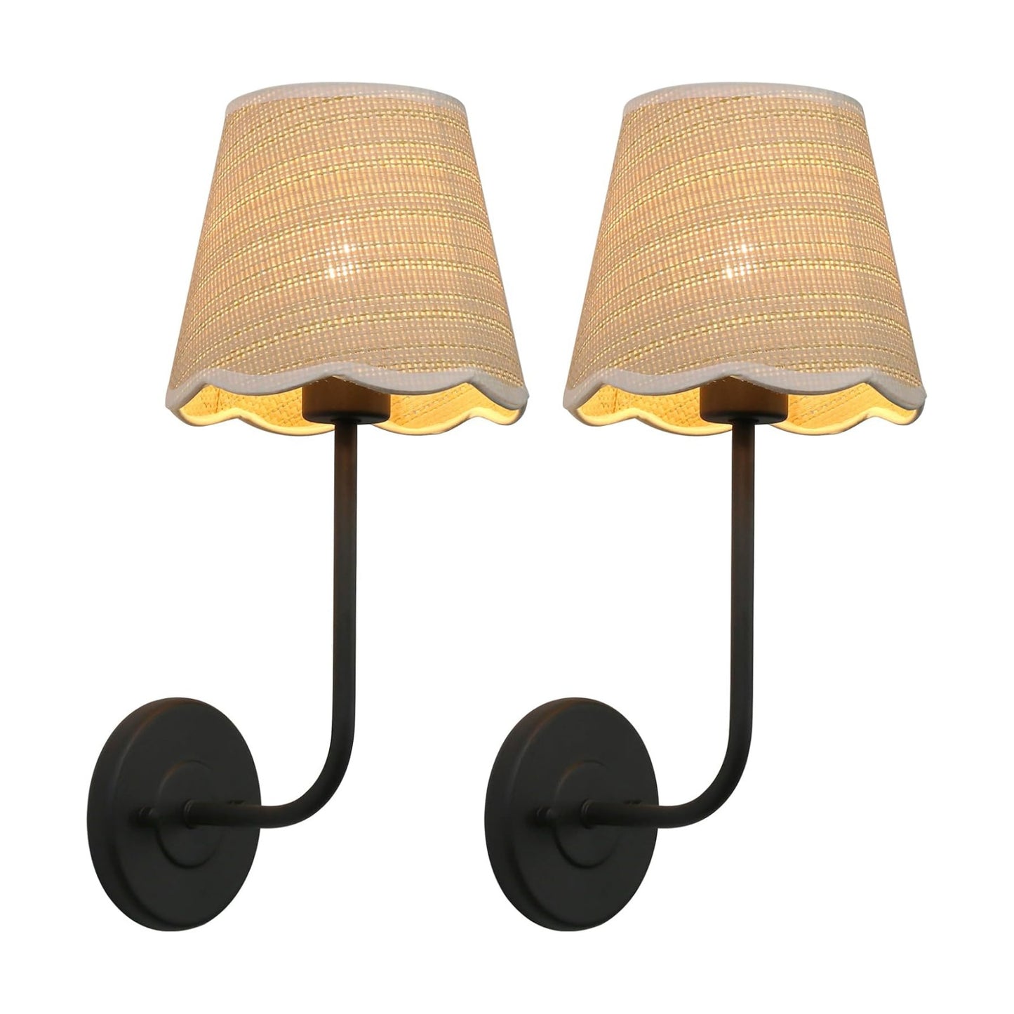Hardwired Bathroom Vanity Lights Curved Arm / Black-rattan / Woven Rattan / Set of 2