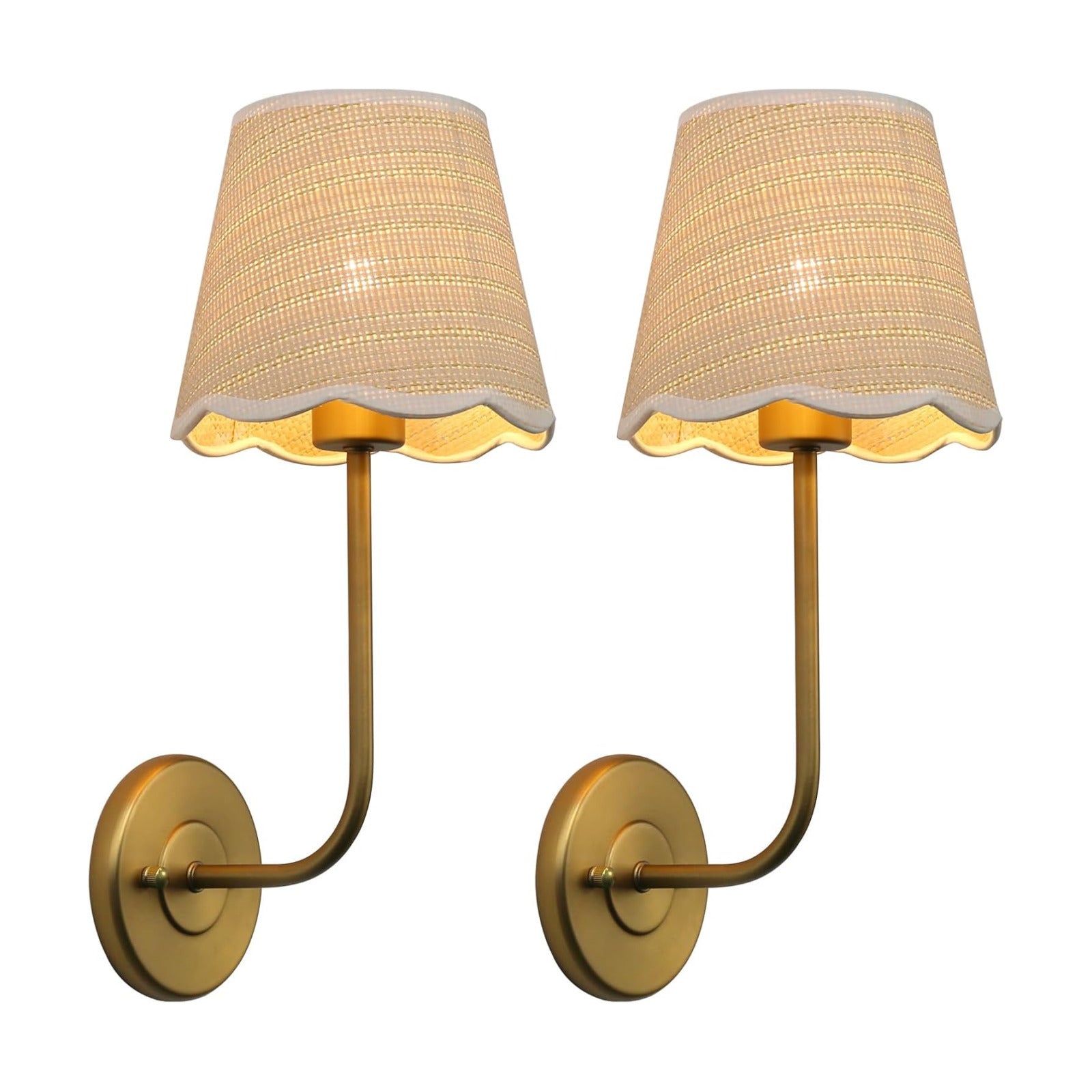 Hardwired Bathroom Vanity Lights Curved Arm / Brass-rattan / Woven Rattan / Set of 2