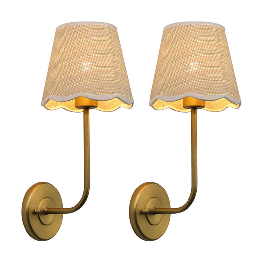 Hardwired Bathroom Vanity Lights Curved Arm / Brass-rattan / Woven Rattan / Set of 2