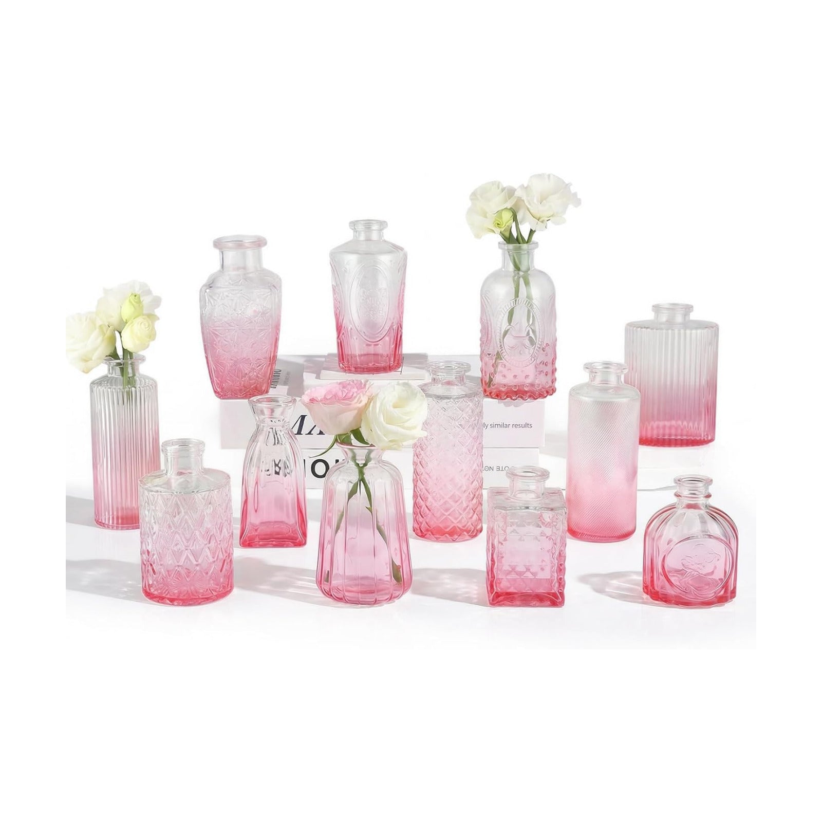 Glass Bud Vases Mini Flower Vase Small Vintage Vases for Centerpiece / Gradient Pink / Set of 12