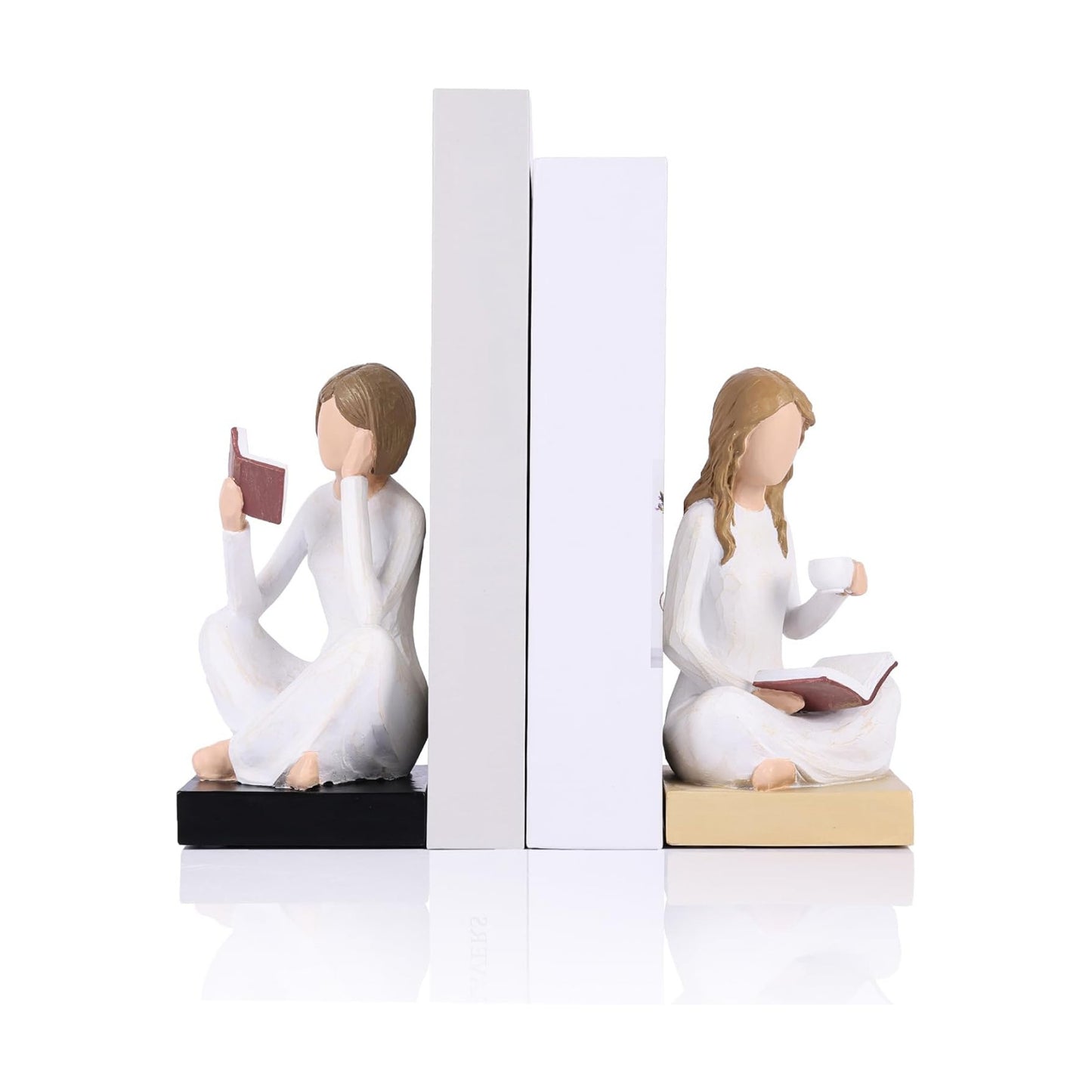 Reading Girl Bookends for Women / Beige / Set of 2