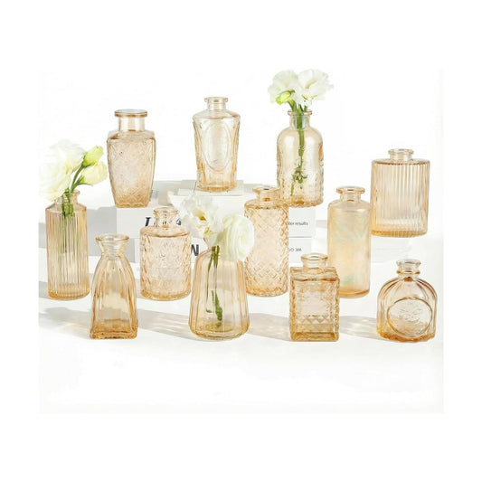 Glass Bud Vases Mini Flower Vase Small Vintage Vases for Centerpiece Table / Gold / Set of 12