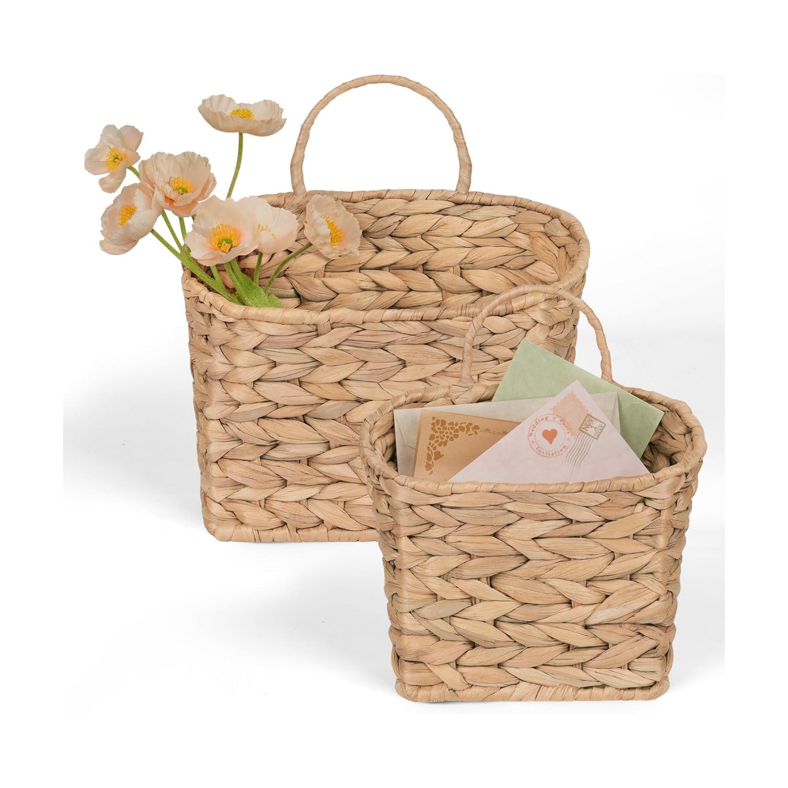 Wicker Wall Basket Water Hyacinth / Natural / Square / Set of 2