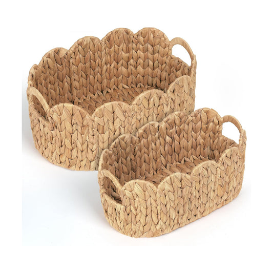 Scalloped Wicker Basket / Oval / Natural / Set of 2