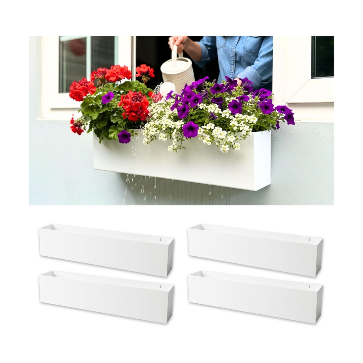 LaLaGreen Wall Planters Carbon Steel Metal Hanging Flower Pots / 24 x 4 / 24" x / White / Set of 4