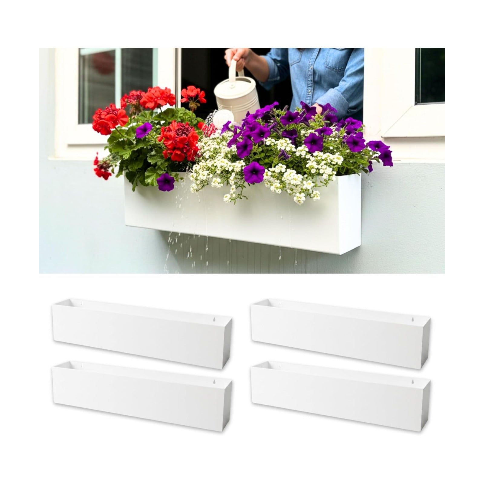 LaLaGreen Wall Planters Carbon Steel Metal Hanging Flower Pots / 24 x 4 / 24" x / White / Set of 4
