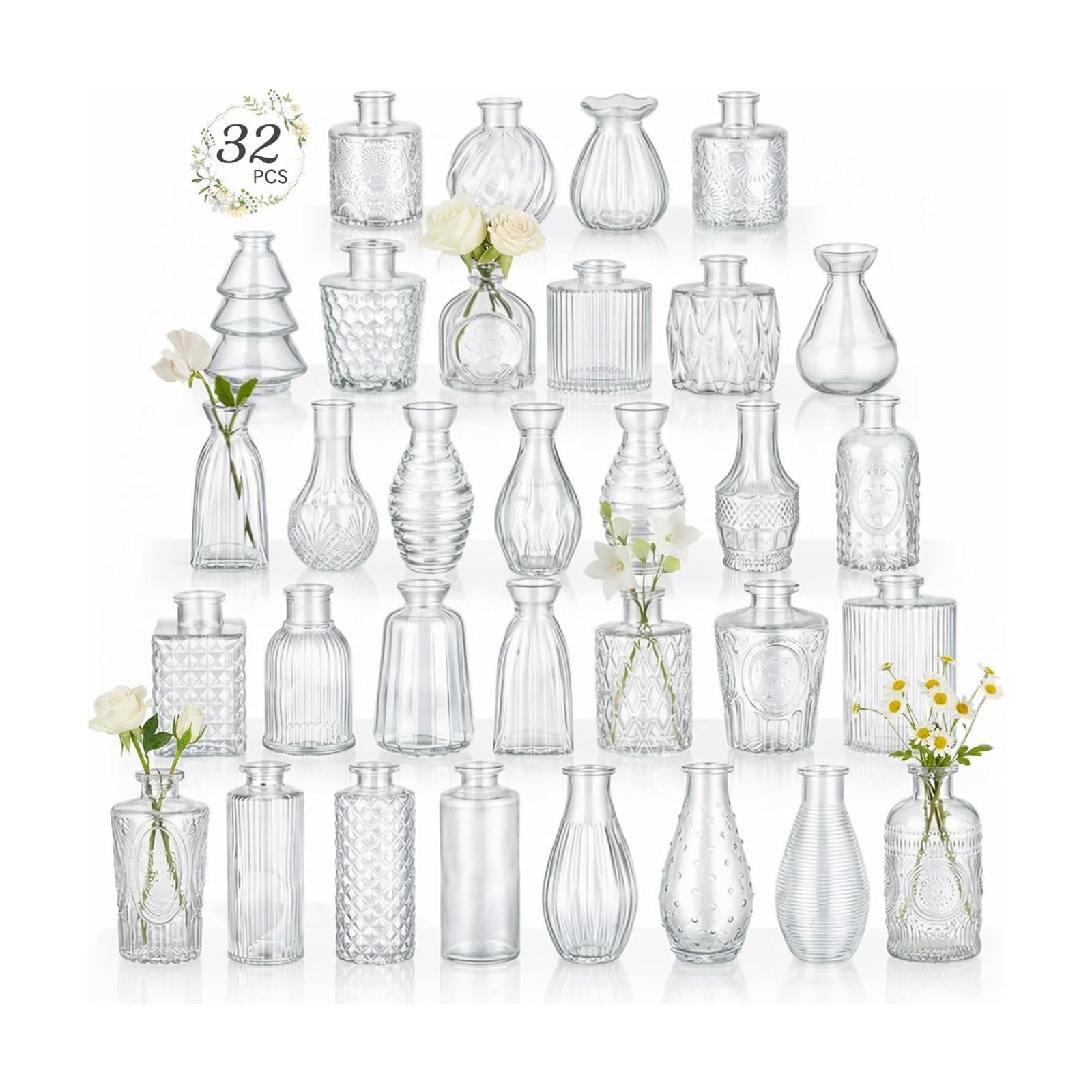 Glass Bud Vases Mini Flower Vase Small Vintage Vases for Centerpiece Table Wedding / Transparent