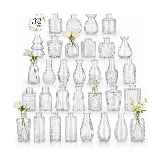 Glass Bud Vases Mini Flower Vase Small Vintage Vases for Centerpiece Table Wedding / Transparent