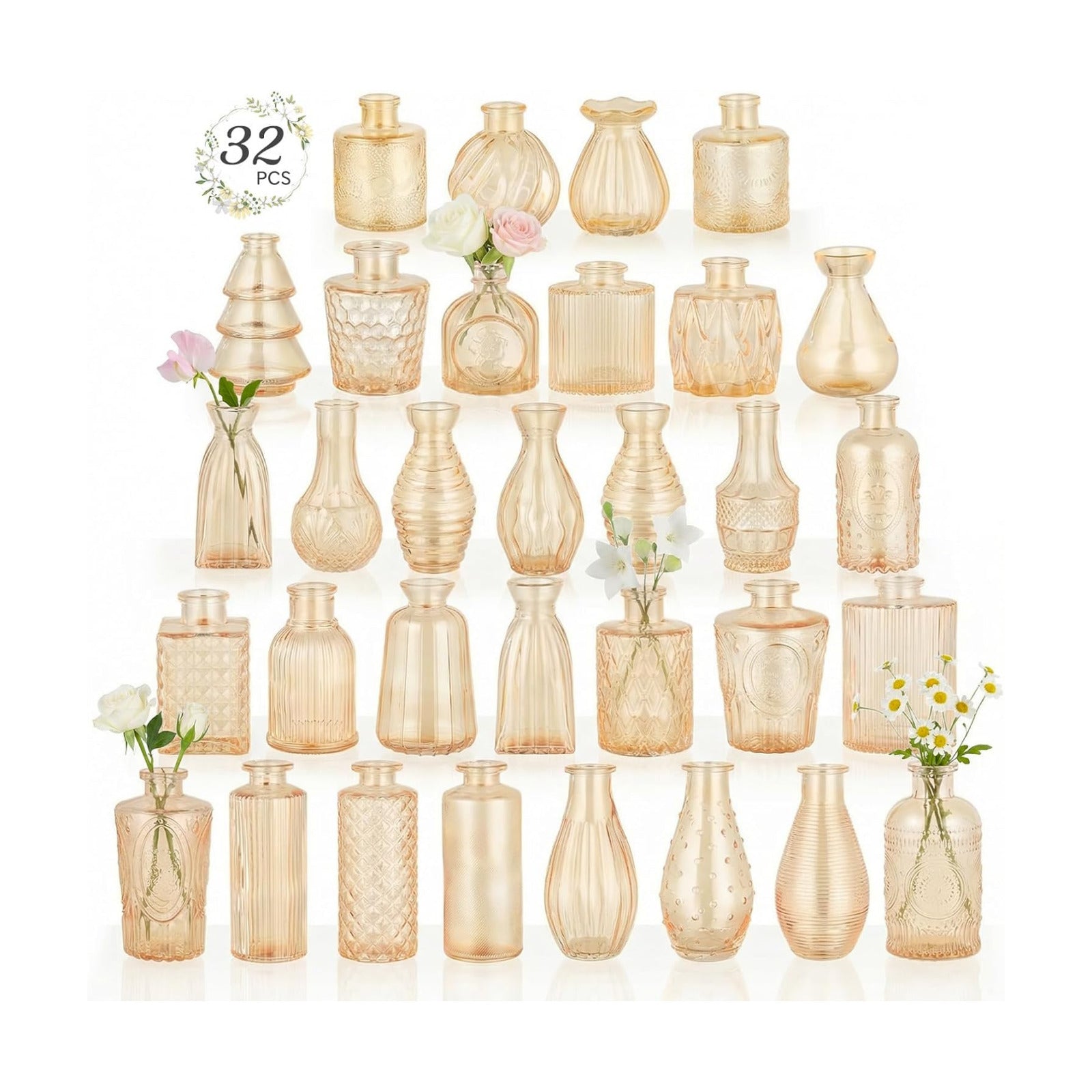 Glass Bud Vases Mini Flower Vase Small Vintage Vases for Centerpiece Table Wedding / Gold